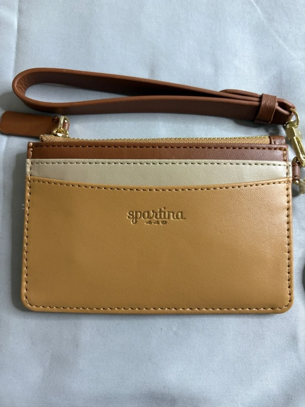 Spartina 449 Two-Tone Tan and Cream Leather Wristlet Card Case